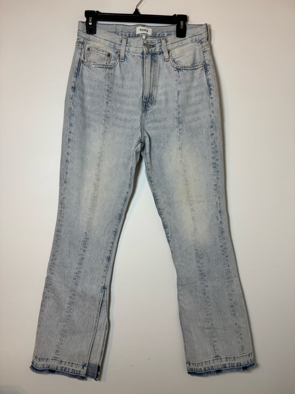 Pistola Jeans Womens Size 28 Light Wash High Rise Straight Raw Hem Ankle Slit